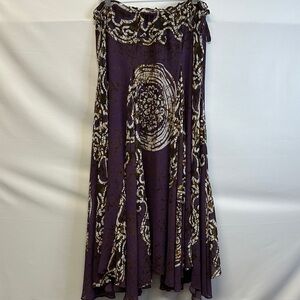Soft Surroundings Pull On Full Maxi Skirt Purple Brown Geometric Print XL Fairy